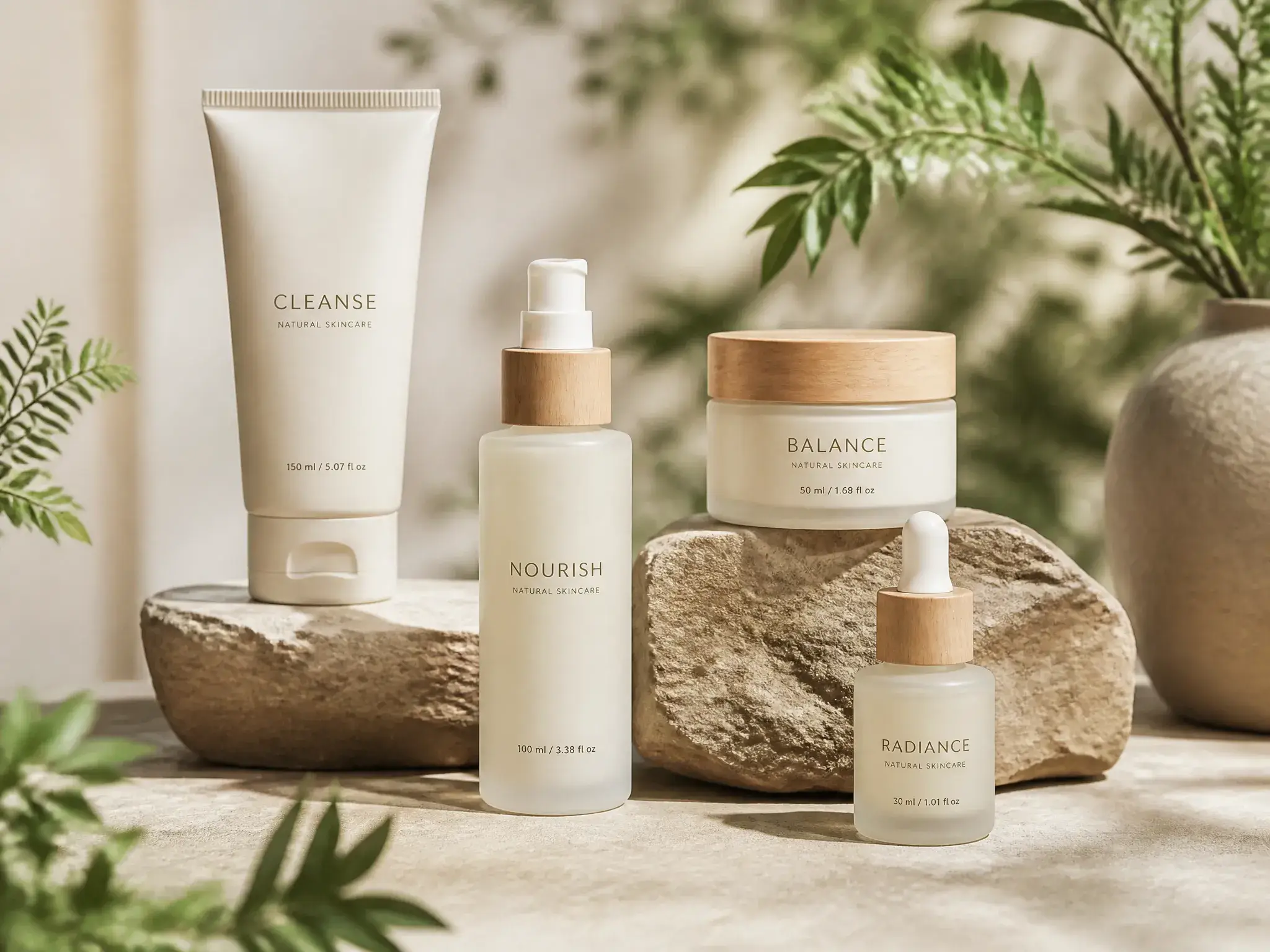 Skincare product shot generated by Seedvideo with clear, legible labels